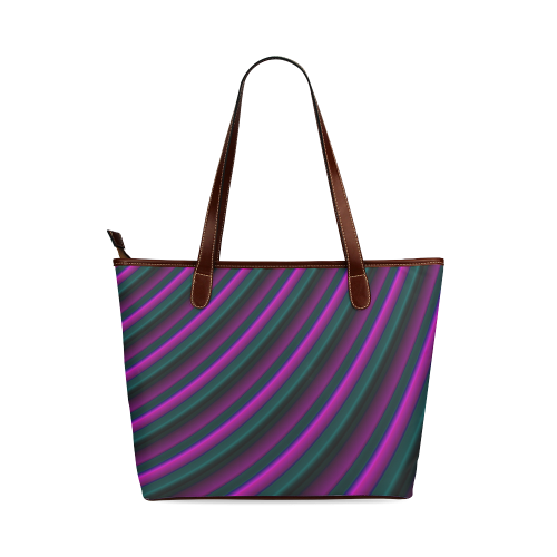 Glossy Purple Gradient Stripes Shoulder Tote Bag (Model 1646)