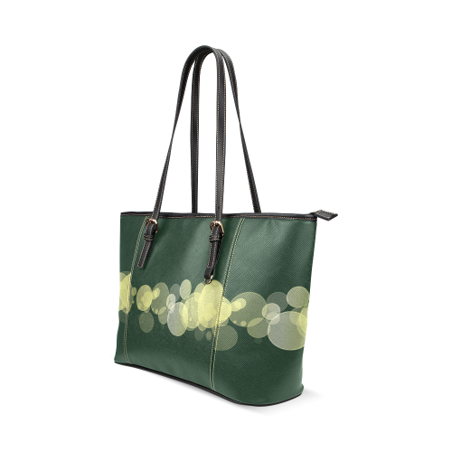 Green Bokeh Glitter Discs Leather Tote Bag/Small (Model 1640)