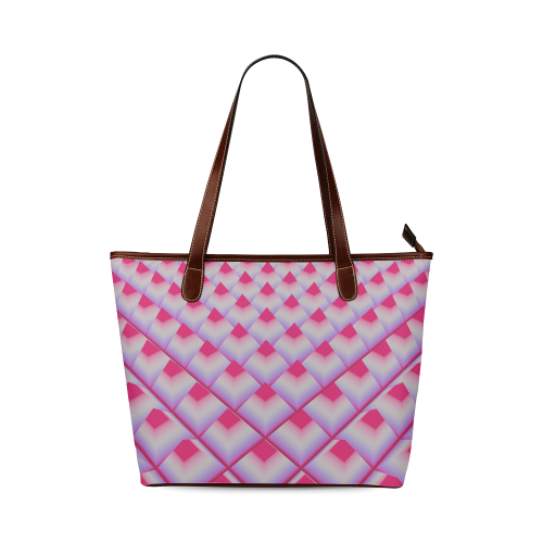 Pink 3D Pyramids Shoulder Tote Bag (Model 1646)