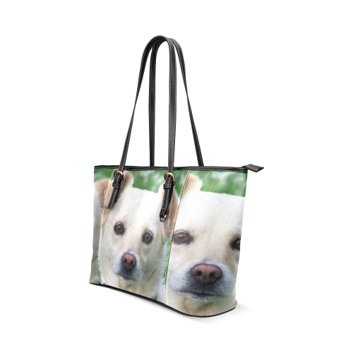 Dog face close-up Leather Tote Bag/Small (Model 1640)