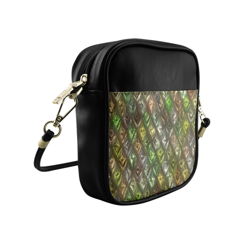 rhombus, diamond patterned green Sling Bag (Model 1627)