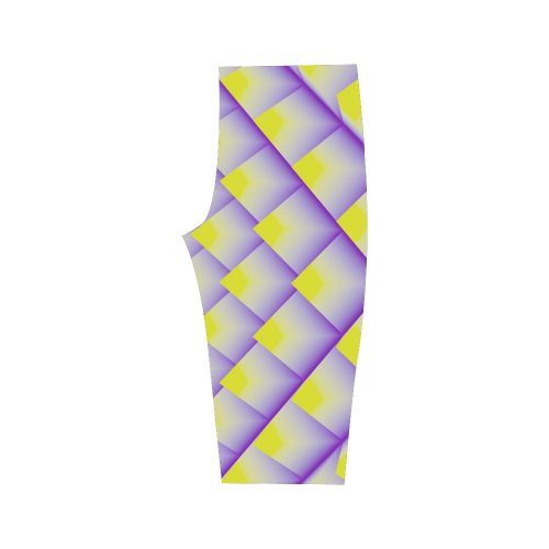 Yellow and Purple 3D Geometric Pyramids Hestia Cropped Leggings (Model L03)