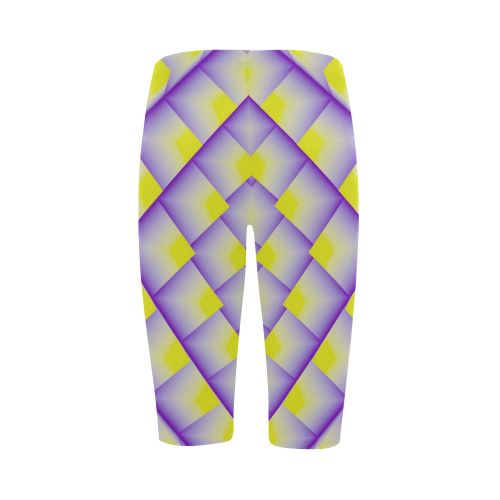 Yellow and Purple 3D Geometric Pyramids Hestia Cropped Leggings (Model L03)