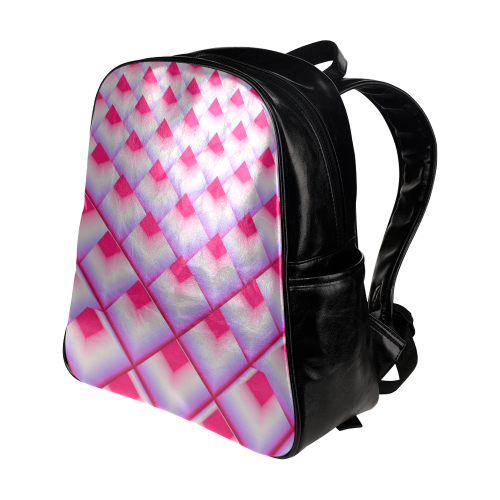 Pink 3D Pyramids Multi-Pockets Backpack (Model 1636)