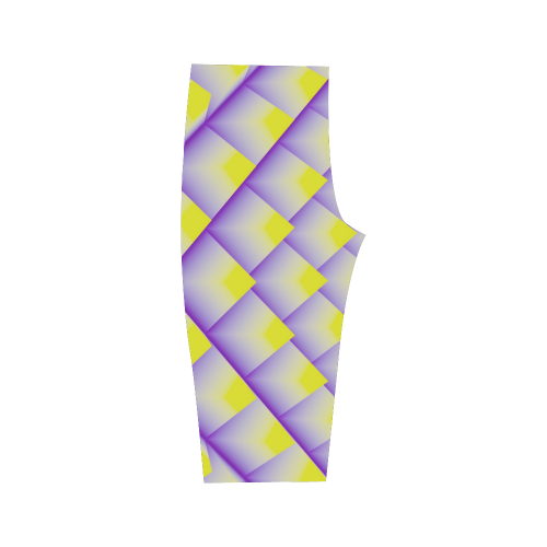 Yellow and Purple 3D Geometric Pyramids Hestia Cropped Leggings (Model L03)