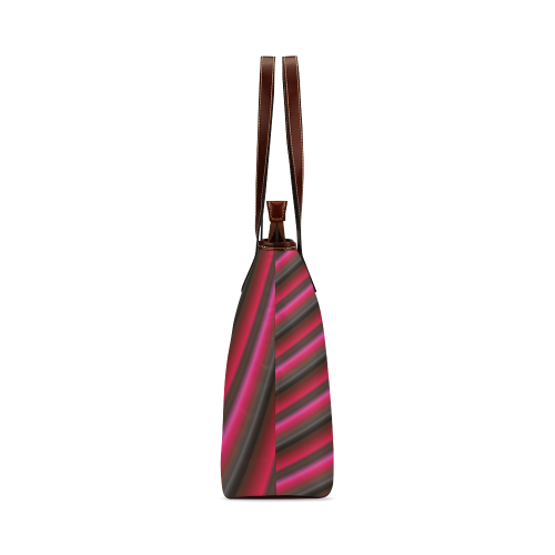 Glossy Rose Red Gradient Stripes Shoulder Tote Bag (Model 1646)