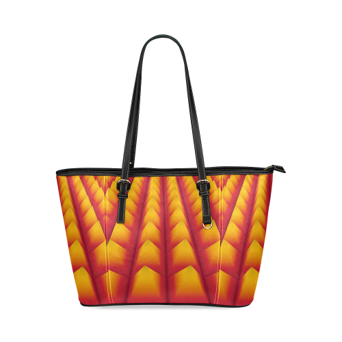 Yellow and Orange 3D Pyramids Leather Tote Bag/Large (Model 1640)