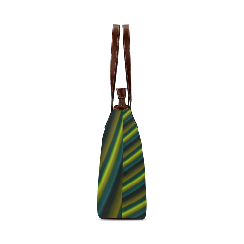 Glossy Lime Green Gradient Stripes Shoulder Tote Bag (Model 1646)