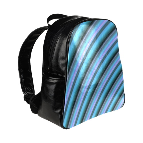 Glossy Light Blue Gradient Stripes Multi-Pockets Backpack (Model 1636)