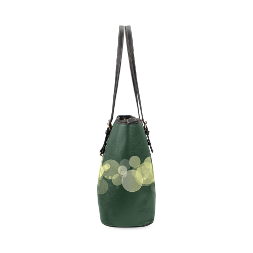 Green Bokeh Glitter Discs Leather Tote Bag/Small (Model 1640)