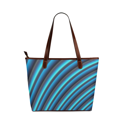 Glossy Blue Gradient Stripes Shoulder Tote Bag (Model 1646)