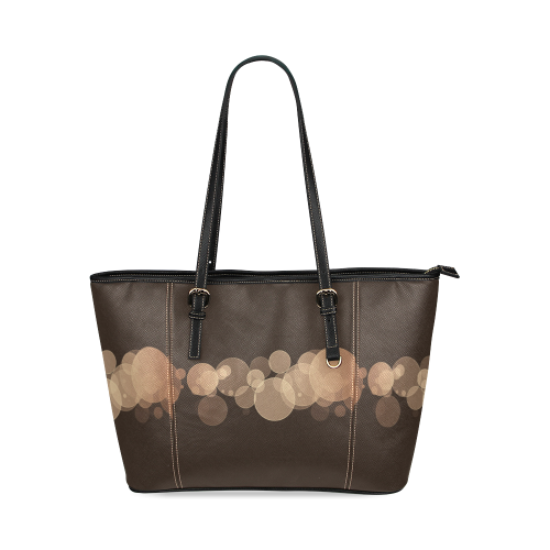 Brown Bokeh Glitter Discs Leather Tote Bag/Large (Model 1640)