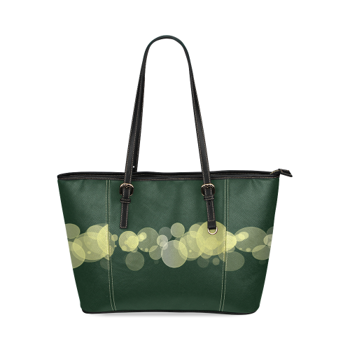 Green Bokeh Glitter Discs Leather Tote Bag/Small (Model 1640)