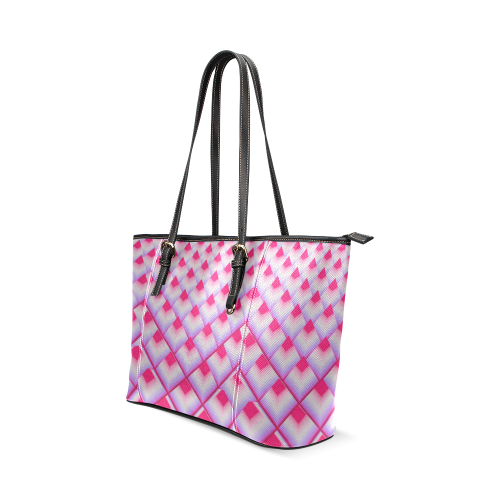 Pink 3D Pyramids Leather Tote Bag/Large (Model 1640)
