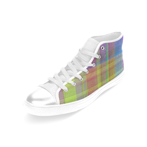 modern plaid, cool colors Women's Classic High Top Canvas Shoes (Model 017)