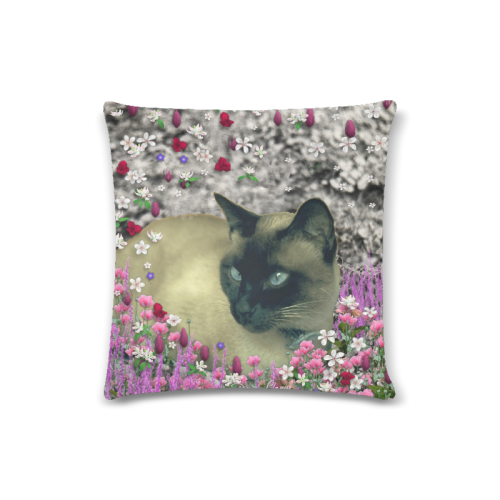 Stella in Flowers I Chocolate Cream Siamese Cat Custom Zippered Pillow Case 16"x16" (one side)