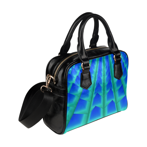 Blue and Green 3D Pyramids Shoulder Handbag (Model 1634)