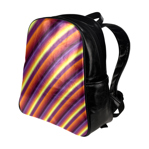 Glossy Colorful Gradient Stripes Multi-Pockets Backpack (Model 1636)