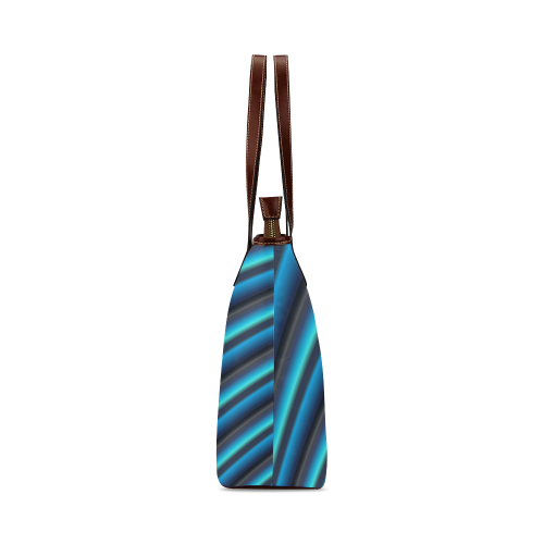 Glossy Blue Gradient Stripes Shoulder Tote Bag (Model 1646)