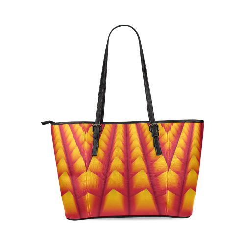 Yellow and Orange 3D Pyramids Leather Tote Bag/Large (Model 1640)