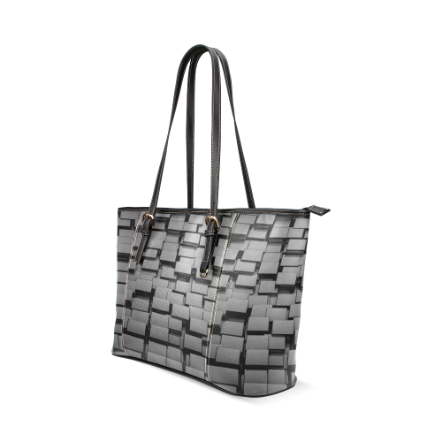 Glossy Back 3D Cubes Leather Tote Bag/Large (Model 1640)