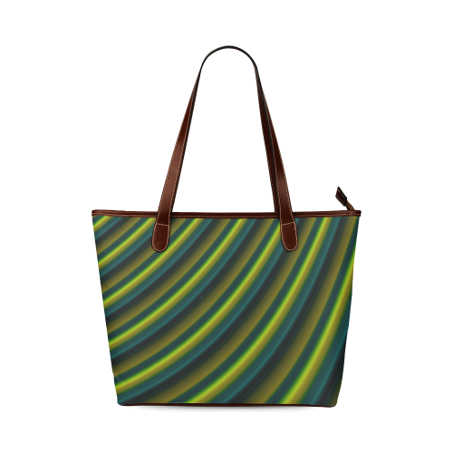 Glossy Lime Green Gradient Stripes Shoulder Tote Bag (Model 1646)