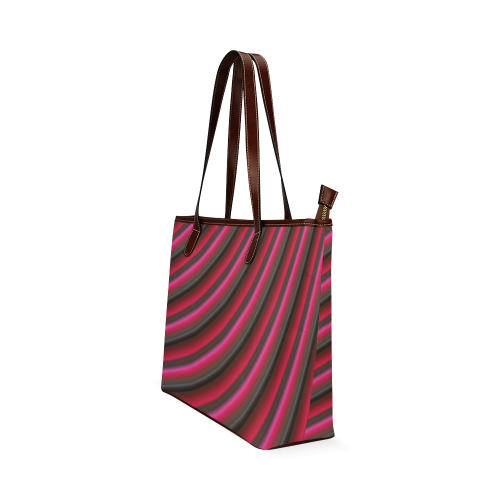 Glossy Rose Red Gradient Stripes Shoulder Tote Bag (Model 1646)
