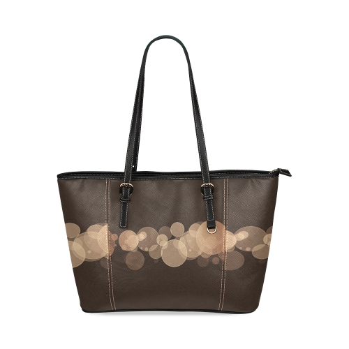 Brown Bokeh Glitter Discs Leather Tote Bag/Small (Model 1640)