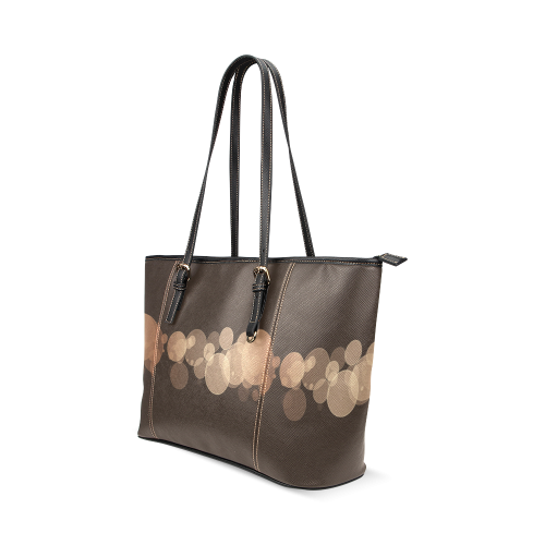 Brown Bokeh Glitter Discs Leather Tote Bag/Large (Model 1640)