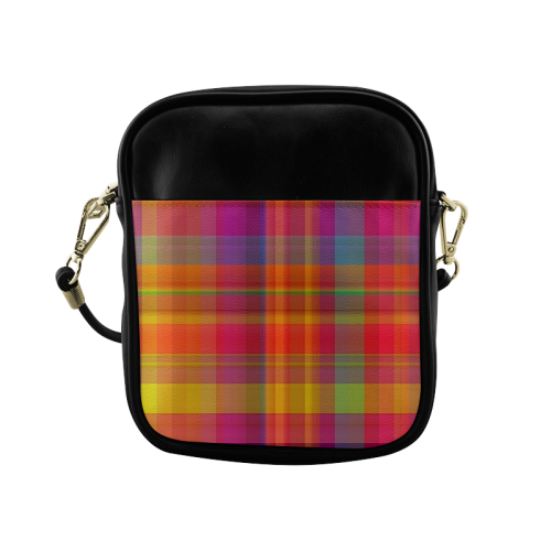 modern plaid, hot colors Sling Bag (Model 1627)