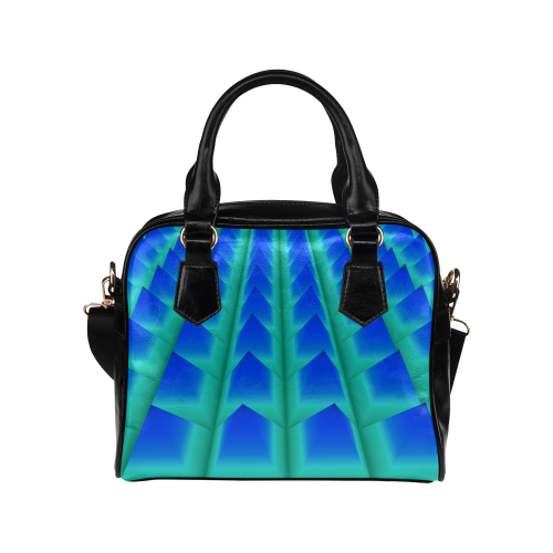 Blue and Green 3D Pyramids Shoulder Handbag (Model 1634)