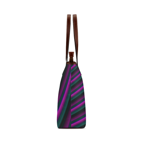 Glossy Purple Gradient Stripes Shoulder Tote Bag (Model 1646)