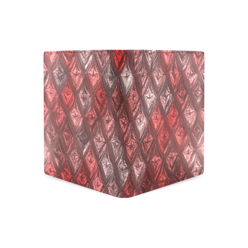 rhombus, diamond patterned red Men's Leather Wallet (Model 1612)