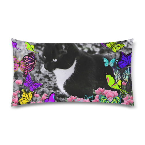 Freckles in Butterflies II Black White Tuxedo Cat Custom Rectangle Pillow Case 20"x36" (one side)