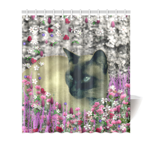 Stella in Flowers I Chocolate Cream Siamese Cat Shower Curtain 66"x72"