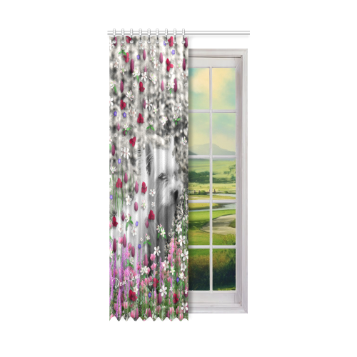Violet in Flowers West Highland White Terrier Dog Window Curtain 52" x 108"(One Piece)