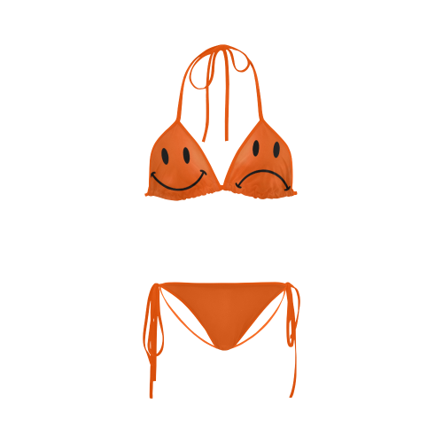Funny Orange Bi-Polar Happy and Sad Smiley Custom Bikini Swimsuit