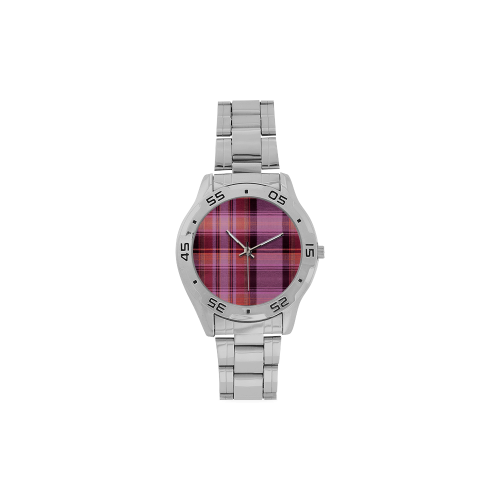 PINK PLAID Men's Stainless Steel Analog Watch(Model 108)