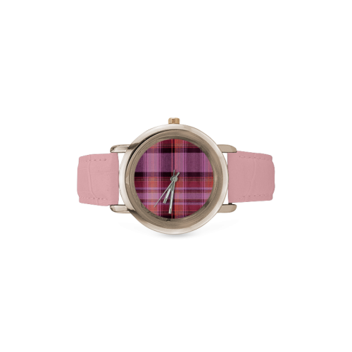 PINK PLAID Women's Rose Gold Leather Strap Watch(Model 201)