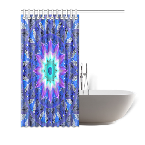 Blue Ice Merry Aqua Violet Foliage Flowers Zen Shower Curtain 72"x72"