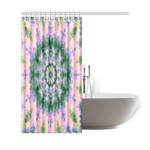 Rose Pink Green Explosion of Flowers Mandala Shower Curtain 69"x72"