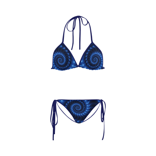 Glossy Blue Spiral Fractal Custom Bikini Swimsuit