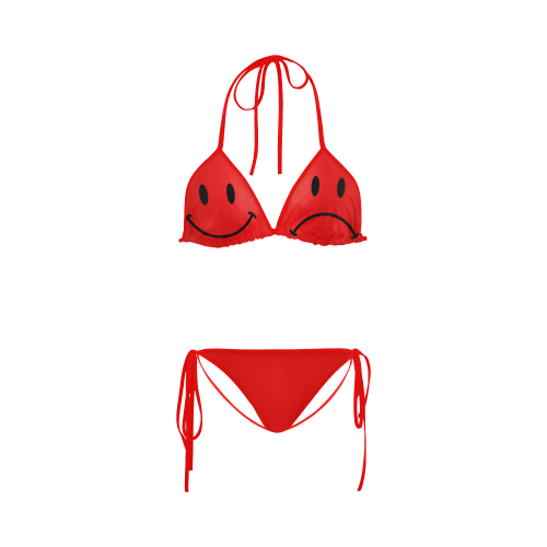 Funny Red Bi-Polar Happy and Sad Smiley Custom Bikini Swimsuit