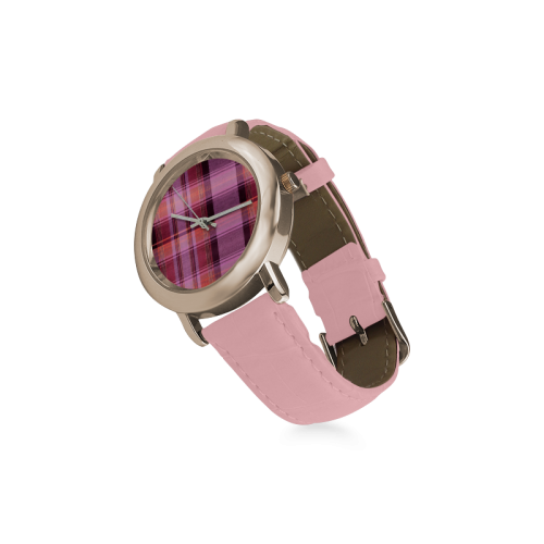 PINK PLAID Women's Rose Gold Leather Strap Watch(Model 201)