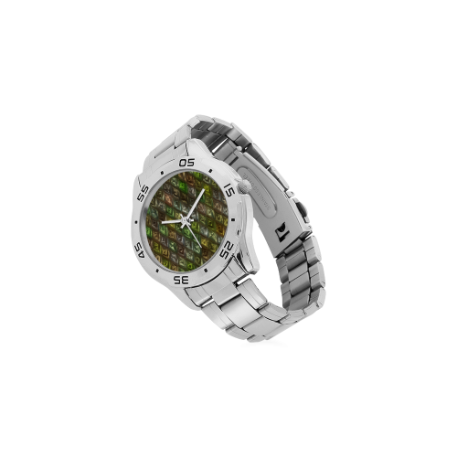 rhombus, diamond patterned green Men's Stainless Steel Analog Watch(Model 108)