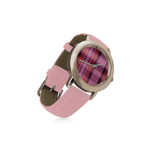 PINK PLAID Women's Rose Gold Leather Strap Watch(Model 201)