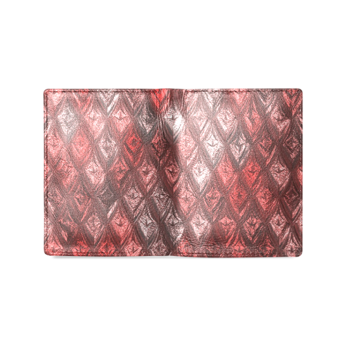 rhombus, diamond patterned red Men's Leather Wallet (Model 1612)