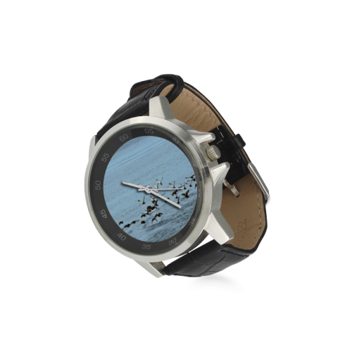 Flock Off Unisex Stainless Steel Leather Strap Watch(Model 202)