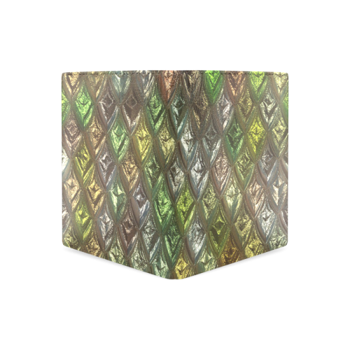 rhombus, diamond patterned green Men's Leather Wallet (Model 1612)