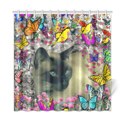 Stella in Butterflies Cbocolate Point Siamese Cat Shower Curtain 72"x72"